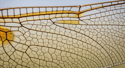 Detailed close up of a dragonfly wing with its intricate venation and cellular structure