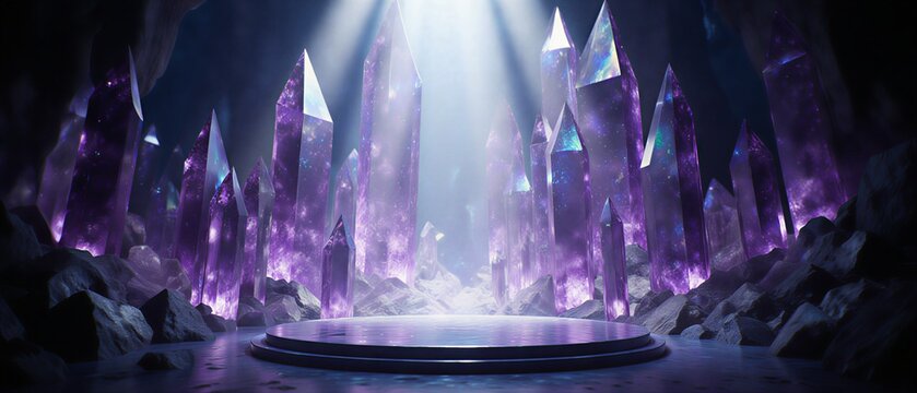 glowing crystal platform showcasing elegant product display for jewelry presentation | jewelry, product, abstract, fantasy, modern theme