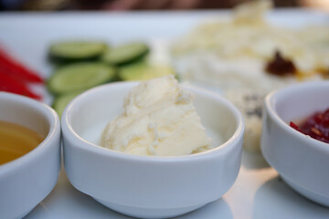 Fresh dips and vegetables served at a summer gathering