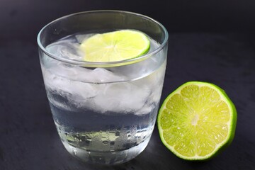 Glass of cold water with lime