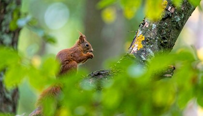 Squirrel eating nut in forest