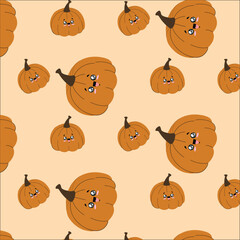 Cute Pumpkin Seamless Pattern &ndash; Kawaii Halloween and Autumn Design