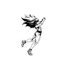 Black and white hot anime character line art illustration, stylish minimal outline drawing in clean style