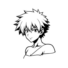 Black and white hot anime character line art illustration, stylish minimal outline drawing in clean style