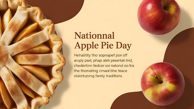 National Apple Pie Day celebration featuring a freshly baked apple pie and red apples on a warm-toned background