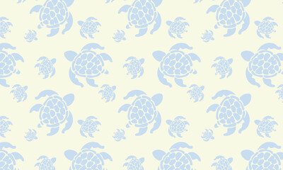 Light blue turtle pattern with soft silhouettes, patterned shells, and calm ocean tones  is suitable for ocean, eco-friendly, and children's themes.