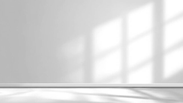 Dynamic window light and shadow effects moving across a clean white wall interior