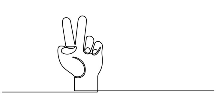 Continuous one line drawing of a hand with two fingers raised as a peace sign on transparent background. Victory Sign Sketchy Doodle Vector Icon with Editable Stroke. Vector illustration