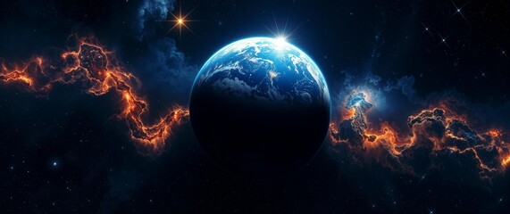 Earth from Space, Nebula Clouds and Stars - Futuristic Wallpaper