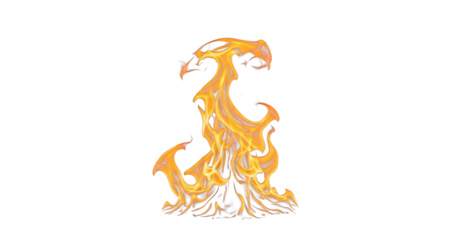 Bright orange flames dancing upwards in a column isolated on a transparent background fire