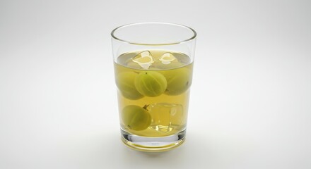 Green plum juice drink with ice