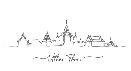 Fototapeta premium Uthai Thani Skyline One Line Drawing
