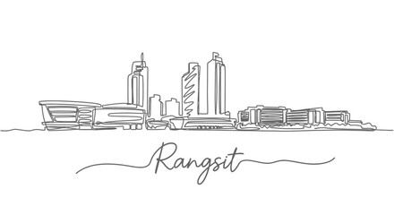 Obraz premium Rangsit City Skyline Continuous Line Drawing