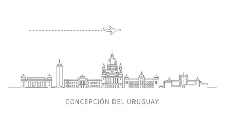 Fototapeta premium Concepciin del Uruguay Skyline with Airplane Icon