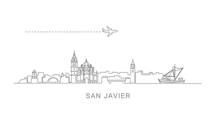 San Javier Skyline Outline with Airplane and Boat