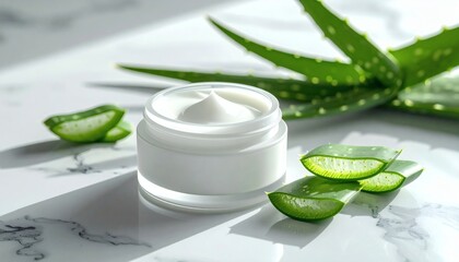 Luxurious Aloe Vera Cream:  Natural Skincare, Marble Background, Soft Light