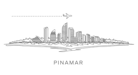 Fototapeta premium Pinamar Argentina Skyline with Airplane and Coastline