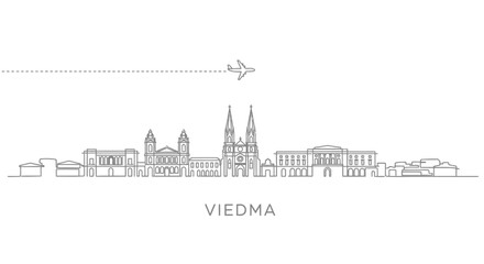 Fototapeta premium Viedma Skyline with Airplane and Dash Line
