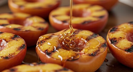 Grilled peaches drizzled with honey