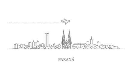 Parana Skyline with Airplane Line Art