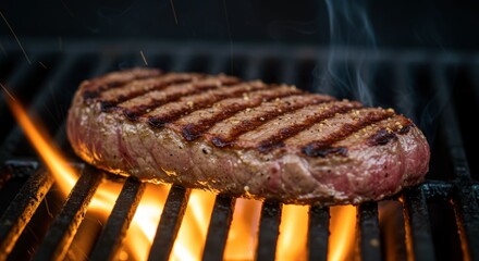 Grilled steak on barbecue grill