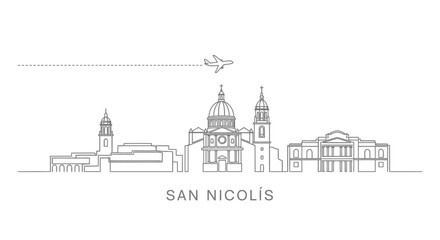 San Nicolas Skyline with Airplane and Dashed Line