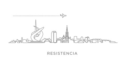 Resistencia skyline outline with airplane and contrail