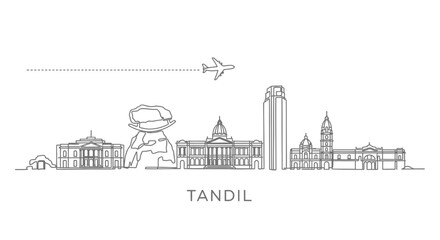 Obraz premium Tandil Argentina Skyline Line Art with Airplane