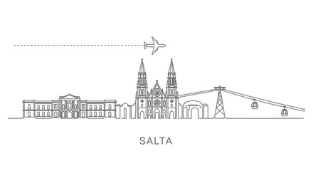 Fototapeta premium Salta City Skyline with Airplane and Cable Cars