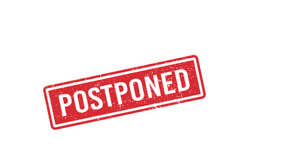 Red rectangular rubber stamp with 'POSTPONED' text on a white background, indicating a delay or rescheduling.