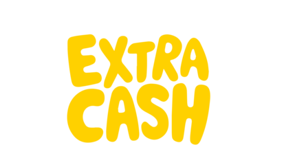 Bright yellow stylized text, "EXTRA CASH", on a white background.