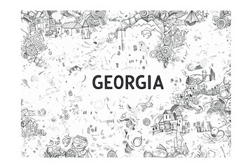 Fototapeta premium Artistic representation of georgia's culture and landscapes creative illustrations multicultural environment aerial view. Vector illustration