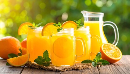 Refreshing orange juice in mason jars