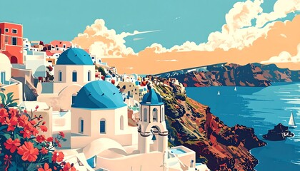 Santorini cityscape illustration