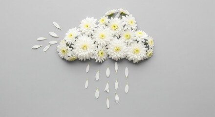 Creative cloud shape made of white chrysanthemum flowers with petals
