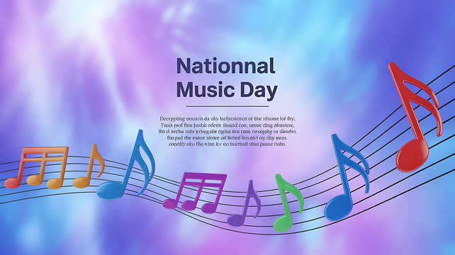 National Music Day celebration with colorful musical notes on a vibrant background