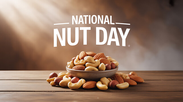 National Nut Day celebration with assorted nuts in a bowl on wooden table