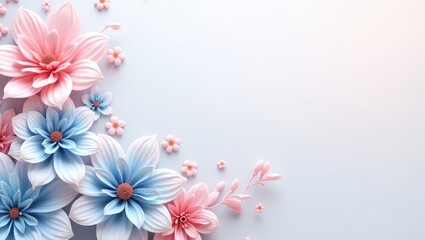 Obraz premium Delicate Pink and Blue Flowers Gracefully Blooming on White Background