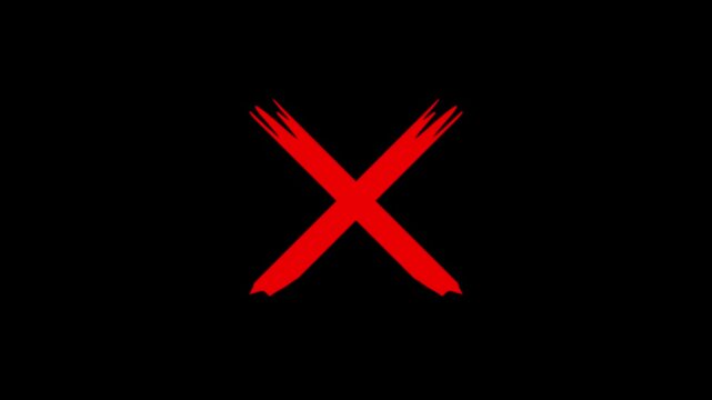 Cross brush hand drawing, red cross brush drawing Transparent alpha channel. cross mark animation White Background, Wrong Symbol in Motion graphic, Red X letter, crossed lines, green screen,