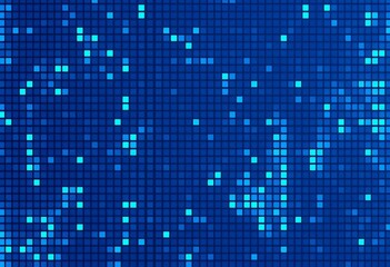 Abstract blue pixel grid on dark background, geometric square mosaic texture,  particle,  futuristic