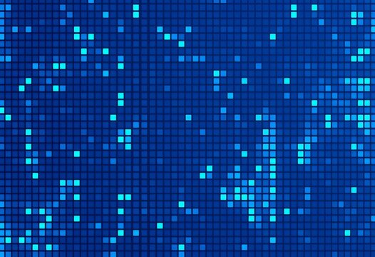 Abstract blue pixel grid on dark background, geometric square mosaic texture,  particle,  futuristic