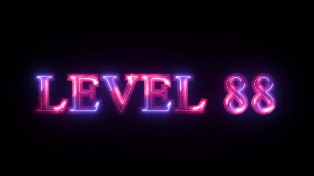Neon Level 1 text font animation.  Letters spelling out level Up appear screen display animation. Level Up neon sign text animation.
