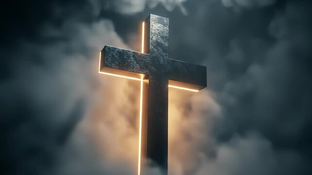 Glowing Cross Amidst Ethereal Clouds: A Symbol of Faith and Spirituality