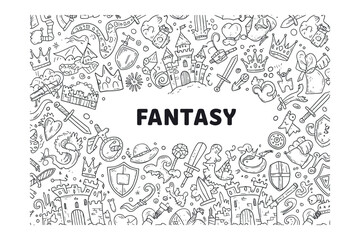 Fantasy adventure illustrations creative design artistic environment colorful viewpoint imaginative concept. Vector illustration