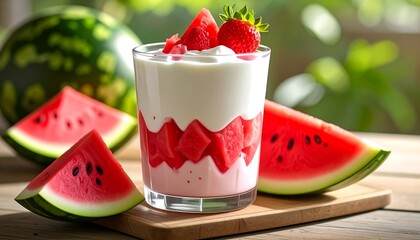 Refreshing summer dessert watermelon & yogurt parfait