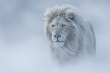 Lion in snow winter field