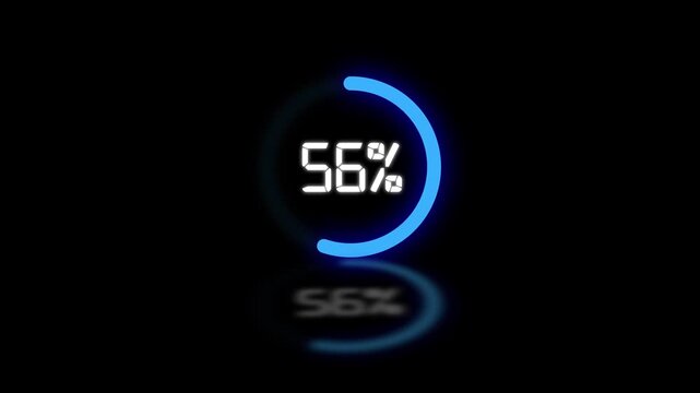 Futuristic progress bar loading indicator 33 percent complete glowing blue circle animation on black background digital U I element