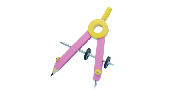 Pink and Yellow Drafting Compass with Pencil Attachment isolated on a transparent background