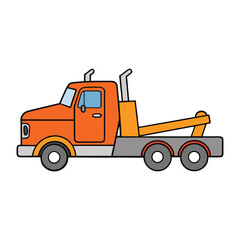A cheerful cartoon big rig tow truck with shiny chrome, bright colors, and a strong hook ready to tow, exuding fun and power on the open road.
