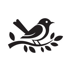 Minimalist Black Bird Icon with Leaves